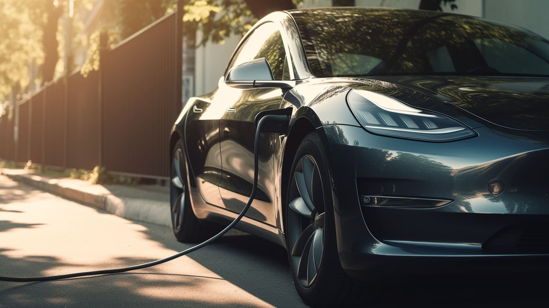Elektromobilis kraunamas namų aplinkoje